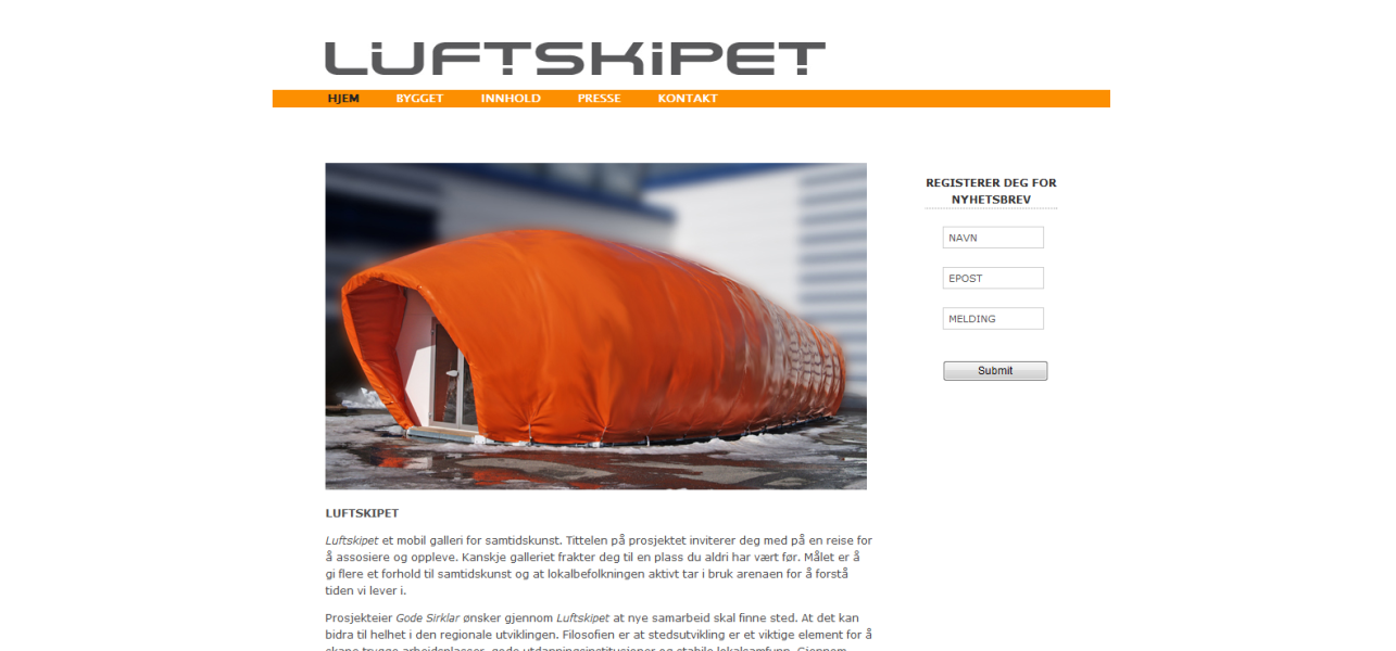 Site developed for Luftskipet Gallery, a mobile contemporary art gallery on Sotra